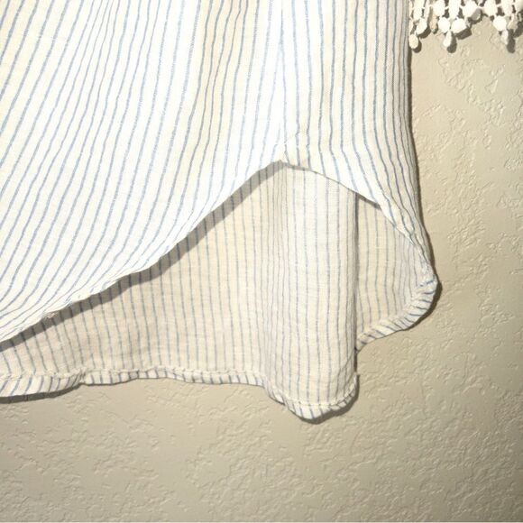 Saks Fifth Avenue White Blue Stripe‎ Off The Shoulder Linen Lace Blouse Medium - Picture 5 of 8